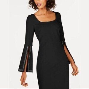 Calvin Klein Black Rhinestone Slit Sleeve Cocktail Dress Size 2